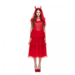 T&auml;iskasvanud Naiste Punase Kuradi Pruudi Kost&uuml;&uuml;m Kuratlik Deemon Halloweeni Pulmakleit Kuradisarvede Looriga L punane