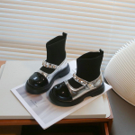 T&uuml;drukute s&uuml;gissaapad Slip-on p&auml;rlkett, &uuml;mmargune varbaosa, lamedad lastesaapad, kahev&auml;rvilised, mood mugavus, igap&auml;evane lastejalats 26-36 26-insole15.6cm must