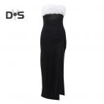 Naiste &otilde;htukleit &otilde;lgadeta, varrukateta, seljata kraeta bandeau, kohev kunstkarusnahast sisekujundus, k&uuml;ljel&otilde;hega kokteilipeokleit ballile. S must