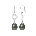 PERLINEA - Boucles d'Oreilles - My Circle - V&eacute;ritables Perles de Culture de Tahiti Ovales 8-9 mm - Bijoux Femme