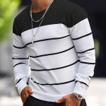 Meeste klassikaline triibulise kootud pullover-kampsun &ndash; pehme keskmise venitusega kangas, tiheda kaelusega, pikkade varrukatega, soonikkoes detailid, vabaaja kevade ja s&uuml;gise v&auml;ljas&otilde;it 5XL