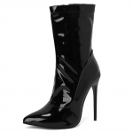 Moodsad Naiste Pahkluusaapad Seksikad Lakknahast Kollased Punased Mustad Roosa Kollased L&uuml;hikesed Saapad Slim Lukuga Tantsu Feti&scaron; Peokingad Naine Suur Suurus 45 48 must