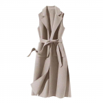 Naiste &uuml;hev&auml;rviline varrukateta l&uuml;hike &uuml;herealine kahetaskuline villane jope L beež