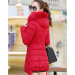 Talvised puuvillased polsterdatud riided Pika keha parandamiseks m&otilde;eldud kapuutsiga sulemantel Naiste polsterdatud jope, paksendatud mantel XXXL punane