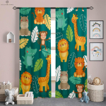 Metsloomade multikaprindiga kardinad lastele, pol&uuml;esterkiud, lastetuba, &otilde;ppetuba, &uuml;hiselamu, dekoratiivsed, 2 tk W50xH130(CM)x2PCS&Grommet Top