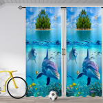 2tk delfiinimustrilised kardinad Dekoratiivsed aknakatted Magamistoa aknahooldustooted Elutoa kodukaunistus Toakaunistus 100W130H(CM)40x51in&rod pocket
