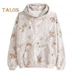 Naiste s&uuml;gistalvine kapuuts suure esitaskuga, 3D vahtraprinteriga lahtiste pikkade varrukatega pullover V&auml;lisjahis matkamiseks m&otilde;eldud maskeeritud topp vabaajar&otilde;ivastele j&otilde;usaali M valge