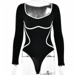 S&uuml;gismood Square Neck Slim Fit Naiste Jumpsuits T-s&auml;rk Solid pikkade varrukatega Seksikas Body T-s&auml;rgid Naiste Elegantne vabaaja Romper T-s&auml;rgid 25551 XS must