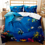 Hai voodipesukomplekt King Size t&uuml;drukutele poistele Tropical Marine Life Ookeani kala merikilpkonn vikerkaarev&auml;rviline korallist pol&uuml;ester tekikott EU Single 135x200cm