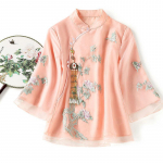 Vintage tikandiga cheongsam-stiilis topp n&ouml;&ouml;biga naiste suvepluus 4XL roosa