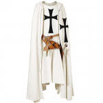 Meeste keskaegne r&uuml;&uuml;tli ristis&otilde;dija templiriist halloweeni kost&uuml;&uuml;m kapuutsiga kuubiga r&uuml;&uuml; Cosplay Renaissance S-6XL S valge