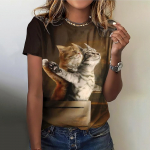 Naljakas loomade graafika naiste T-s&auml;rgid Kasside mustriga l&uuml;hikeste varrukatega naiste top Kawaii moesuured naiste riided 2025 S