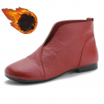 Talvised uued punased naiste ehtsast nahast poolsaapad Moodsad naiste V-kaelusega disainer retrostiilis s&uuml;gisesed, Chelsea saapad CN 41 (255)