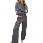 2 tk/komplekt Naiste kapuutsiga p&uuml;ksikost&uuml;&uuml;m V&ouml;&ouml;riprindiga Kapuutsiga Pikkade varrukatega Top Laiade s&auml;&auml;rtega Reguleeritava v&ouml;&ouml;kohaga P&uuml;ksid Spordiriietus S&uuml;gis Talv Treeningkost&uuml;&uuml;m XXXL tumehall v&auml;rv