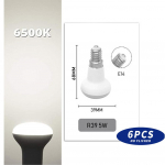 6 tk R39 LED pirn ilma virvenduseta AC85-220V E14 alus 5W lambi koduvalgustuse jaoks Energias&auml;&auml;stlik pikk kasutusiga Lihtne paigaldus laualambi pirn 6PCS COLD WHITE