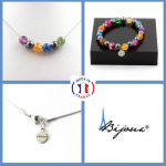 Pierres et Min&eacute;raux. Parure Bracelet Collier Perles Agate ruban&eacute;e multicolore + H&eacute;matite 8 Taille personnalisable.