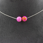 Pierres et Min&eacute;raux. Collier 2 perles Jaspe rose jaune 8 mm. Chaine en acier inoxydable Collier femmes, hommes. Taille personnalisa