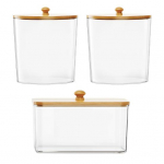 3 tk pesumasinate konteiner, l&auml;bipaistev, suure mahutavusega l&auml;bipaistev disain pesuruumi korralduskonteinerid bambusest kaanega Square