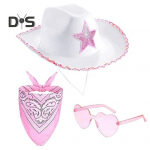 3 tk/komplekt Kauboi m&uuml;tsikomplekt naiste roosa l&auml;&auml;nevilt Cowgirl m&uuml;ts Bandana Prillid Aksessuaarid Peakatted H