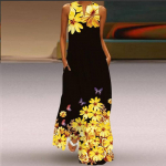 Naiste Vintage tr&uuml;kitud kleidid Suvised Boho varrukateta V-kaelusega pikk kleit naistele vabaaja elegantne rannapeo maksikleidid Vestidos S