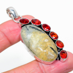 Prehnite,Garnet Handmade 925 Sterling Silver Jewelry Pendant 2.48 b2j44