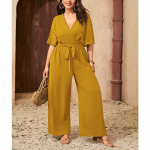 Suurusele Naiste Suvine Seksikas Vibu T&uuml;druk Lips Sirge Jalg L&otilde;tv K&otilde;rge V&ouml;&ouml;koht Jumpsuit 0XL kollane
