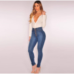 K&otilde;rge v&ouml;&ouml;kohaga seksikad venivad teksad naiste salendavad denim puuvillased p&uuml;ksid elastse v&ouml;&ouml;kohaga naiste mood pinguldavad siluvad vormivad XL white