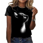 Moodne naiste s&auml;rk 20225T naiste 3D kassimustriga must Kawaii T-s&auml;rk naiste suvetopp XXS