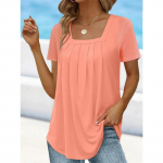 VEZFAA Naiste mood vabaaja suvekevadine &uuml;hev&auml;rviline printimine l&uuml;hikeste varrukatega ruudu kraega pluusid ja s&auml;rgid S valge