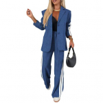 2 tk/komplekt. Daami pidulik mantlip&uuml;kste komplekt, alla keeratav krae &Uuml;herealine pikkade varrukatega jakk Lahti triibulised laia s&auml;&auml;rega p&uuml;ksid vabaaja pendeldamisriietus M