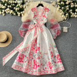 Prantsusmaa Elegantne Vintage Palee &Otilde;htukleit Naiste V&ouml;&ouml;d V&otilde;rk Prindiga Pikk Peokleit Naissoost Vabaaja &Scaron;ikk Festivaliriided Uus M roosa