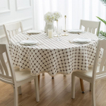 Paksenenud ruuduline puuvillane linane &uuml;mmargune p&otilde;hjamaade laudlina kangas. 200cm Round (For 140~150cm Diameter Table)