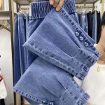 Kevad-s&uuml;gis k&otilde;rge elastsusega naiste teksad Korea lahtised sirged pahkluuni ulatuvad kauboi p&uuml;ksid, naissoost pikendatavad teksap&uuml;ksid, daam 2XL