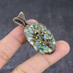 Natural Copper Larimar Handmade Copper Wire Wrap Tree Of Life Pendant 2.17 n0m20