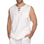 Meeste puuvillased linased mansetttopid vabaaja piraatvest Meeste varrukateta topid T-s&auml;rgid Suvine rand Hawaii T-s&auml;rgid Meeste t&auml;navar&otilde;ivad L