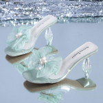 Vabaaja sussid Naiste Slides Kummalised k&otilde;rged kontsad naiste kingad Mules Solid Butterfly Knot Crystal Suvekingad Plus Size 35 beež