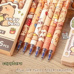 6 tk armsad Capybara geelpliiatsid Kawaii pliiatsikomplekt Kiiresti kuivavad sinised kustutatavad pastakad Kontoritarbed Kawaii esteetilised kirjatarbed 6Pcs