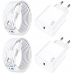 2 Chargeur Rapide 45W + 2 C&acirc;ble USB-C 1M pour Samsung Galaxy A17 A07 A16 A36 A56 - Blanc