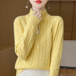 Naiste ka&scaron;miirkampsun Qinghe ka&scaron;miir 30% ka&scaron;miir 70% vill s&uuml;gis-talvine pullover soe ja moekas XL kollane