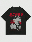 Jaapani Anime Mustriga Naiste Vabaaja Slogan & Figuuritr&uuml;kiga &Uuml;mara kaelusega T-s&auml;rk Loominguline T-s&auml;rk Suvine V&auml;liriietus Naiste R&otilde;ivad XL