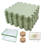 9 tk 32x32 cm vahtkudumise blokeerimismati komplekt koos 100 tk 38 mm T-n&otilde;ela ja puidust n&otilde;elahoidjaga vanaema ruutude kudumiseks roheline