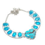 Natural Tibetan Turquoise, Topaz 925 Sterling Silver Jewelry Necklace 18 o3a85