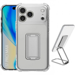 Coque de Protection - BOOLING - pour iPhone 17 Pro Max - Silicone avec Support R&eacute;glable M&eacute;tal Argent&eacute;