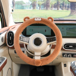 Car steering wheel cover winter plush new cartoon cute dog inside the car with warm cover car universal protective cover One Size