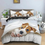 3D Prindi Armas Jack Russell Koer Voodipesukomplekt Kahekohaline Twin King Suur Tekikate Tekk Padjap&uuml;&uuml;r Poistele T&uuml;drukutele T&auml;iskasvanute Magamistuba 70x133cm gray