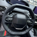 Hand-stitched Black Leather Anti-slip Car Steering Wheel Cover For Peugeot e-208 508 3008 4008 5008 2016- Purple Thread