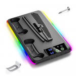 PS5/SLIM/PRO jahutusalus: Multifunktsionaalne alus ventilaatori, kahe kontrolleri laadija ja RGB-valgustusega must