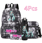 4 tk/komplekt Anime Hatsune Miku tr&uuml;kitud seljakott 750 ml veepudeliga teismelisele &otilde;pilasele t&uuml;drukule poisile suure mahutavusega veekindel koolikott