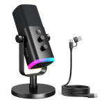 FIFINE AmpliGame AM8 D&uuml;naamiline mikrofon m&auml;ngimiseks ja &uuml;hendamiseks PS5 Live Game Helitugevuse vaigistus RGB K&otilde;rvaklappide USB-kaabel &uuml;hilduvusega XLR Musta v&auml;rvi XLR/USB must