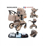 BAZARLAND30.Poussette 3 en 1 B&eacute;b&eacute; Combin&eacute;e Si&egrave;ge-Auto Nacelle Trio R&eacute;versible R&eacute;glable Haute Qualit&eacute; Roues increvables Canne.KAKI khaki